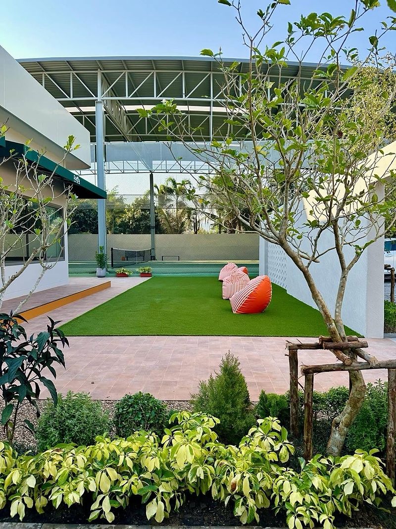 Courtyard lounge with bean bags